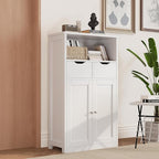 Shintenchi Floor Storage Cabinet, Bathroom Organizer with Doors and Drawers, Freestanding Side Cupboard Pantry with Adjustable Shelf, White