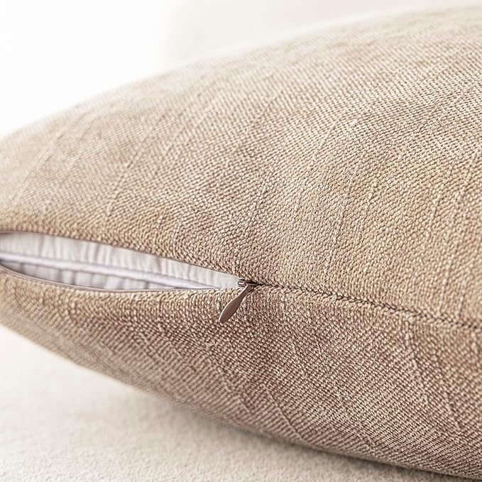 Foindtower Set of 2 Soft Textured Chenille Throw Decorative Pillow Covers Square Accent Solid Cushion Cover Cozy Neutral Farmhouse Pillow Case for Couch Sofa Bedroom Living Room 24x24 Inch,Cream Camel