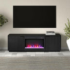 Henn&Hart Rectangular TV Stand with 26" Crystal Fireplace for TV's up to 78" in Black Grain, for Home, Living Room, Bedroom, Entertainment Room, Office