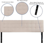 EMMA + OLIVER Quilted Tufted Upholstered King Size Headboard in Beige Fabric