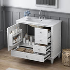 36 Inch Bathroom Vanity with Sink Set, Undermount Vanity Sink Cabinet with 3 Drawers and Door Storage, Soft Closing Door, Wood Frame, White