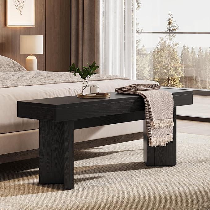 Tribesigns 47" Wooden Entryway Bench, Farmhouse Indoor End of Bed Bench, Long Table Benches Seat for Bedroom, Hallway, Foyer, End of Bed (Black)