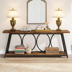 Tribesigns 70.9 inch Extra Long Console Table, Industrial Sofa Table Behind Couch with 2 Tier Storage Shelf, Narrow Entryway Hallway Accent Table for Living Room, Rustic Brown