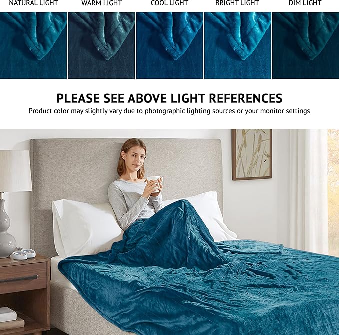 Beautyrest Heated Electric Blanket for Cold Weather, Fast Heating Heated Blanket, Auto Shut Off, Virtually Zero EMF, Multi Heat Setting, UL Certified, Teal Twin (84 inx62 in)
