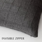 Foindtower Set of 2 Decorative Linen Check Throw Pillow Covers Neutral Farmhouse Vintage Cushion Covers Modern Boho Home Decor for Sofa Chair Couch Bedroom Living Room,26×26 Inch,Charcoal