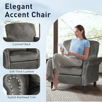 Accent Chair for Living Room, Mid-Century Modern Upholstered Armchair, Comfy Velvet Chair w/Wood Legs & Nailhead Trim, Wingback Chair for Bedroom, Grey