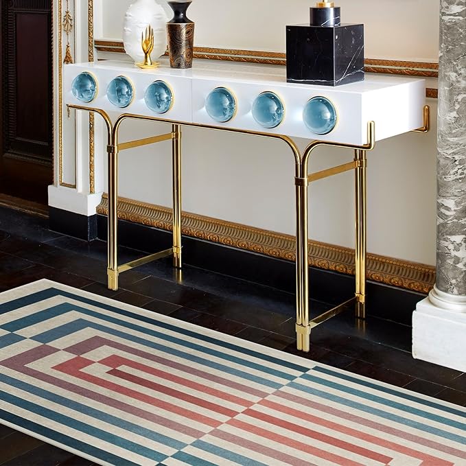RUGGABLE x Jonathan Adler Machine Washable Modern Area Rug – Op Art Teal 6 ft Round, Stain-Resistant, Non-Slip – Medium Rugs for Living Room, Bedroom, Hallway, Entryway & Office–with Cushioned Pad