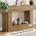 Tribesigns 63" Console Table, Farmhouse 2-Tier Entryway Table with U-Shaped Base, Narrow Long Wood Sofa Table Behind Couch Table for Living Room, Hallway, Foyer, Light Brown