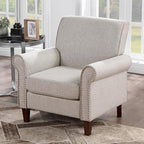 Prilinex Upholstered Living Room Chair - Large Comfy Fabric Accent Chair Single Sofa with Cushion, Rolled Armrest & Nailhead Trim, Mid Century Farmhouse Armchair for Bedroom, Office, Beige