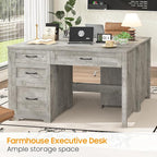 Vabches Farmhouse 47" Executive Desk with File Drawer, Wood Computer Desk with 3 Storage Drawers, Workstation for Home Office, Study, Writing.Grey.