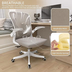 Monhey Office Chair Ergonomic Desk Chair with Lumbar Support&Headrest&Flip-up Arms Height Adjustable Rocking Swivel High Back Computer Chair Warm Taupe Mesh Study Chair (01Khaki)