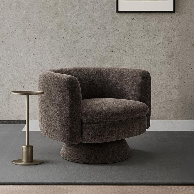 CHERS Swivel Accent Chair, Mid Century Modern Round Barrel Chairs, Upholstered Velvet Fabric Home Sofa Living Room with Solid Wood Base, Single Sofa Lounge Chair, Espresso
