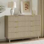 LYNSOM Fluted 8 Drawer Dresser for Bedroom, 55" Wide Modern Chest of Drawers with Curved Profile Design and Metal Handles, Wood Dresser TV Stand & Storage Organizer for Bedroom, Hallway, Beige