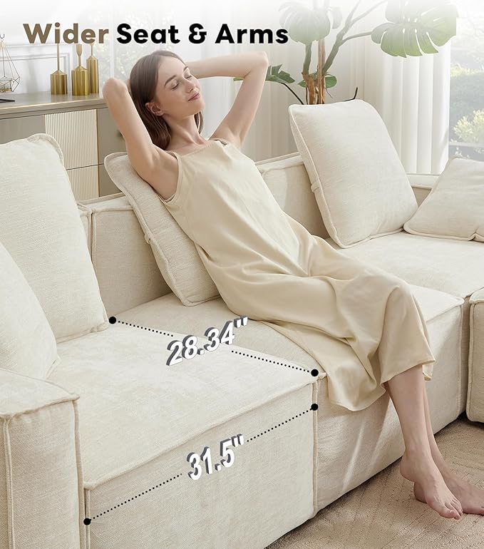WILLOVE Modular Sectional Sofa Set, Chenille Cloud Couch with Wide Armrests & 8 Pillows, Deep Seat Couches for Living Room, 6-Seater Beige