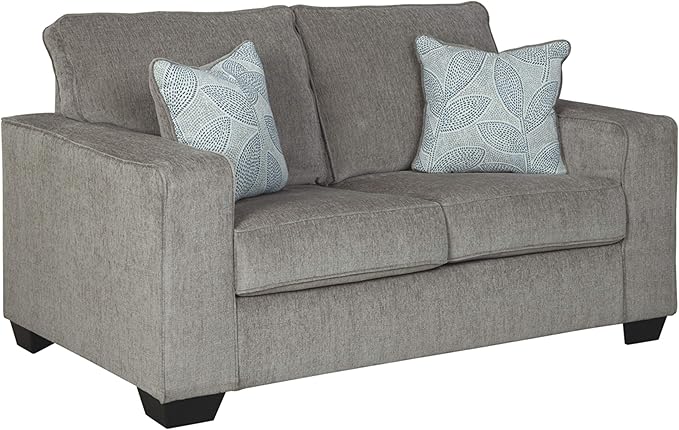 Signature Design by Ashley Altari Modern Loveseat with 2 Accent Pillows, Light Gray