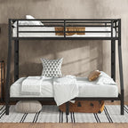Bellemave Twin Over Full Bunk Bed for Teens, Twin Over Full Bunk Bed Frame with 2 Side Ladder and Full Length Guardrail, Easy Assemble Bunkbeds, Noise Reduced, Mattress Not Included, Black