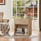 LEYAOYAO Fluted Farmhouse Nightstand Set of 2 with Charging Station, 23" Wide 1 Drawers Night Stand,Natural Dresser for Bedroom,Bed Side Table Chest of Drawers,Wood End Table for Living Room