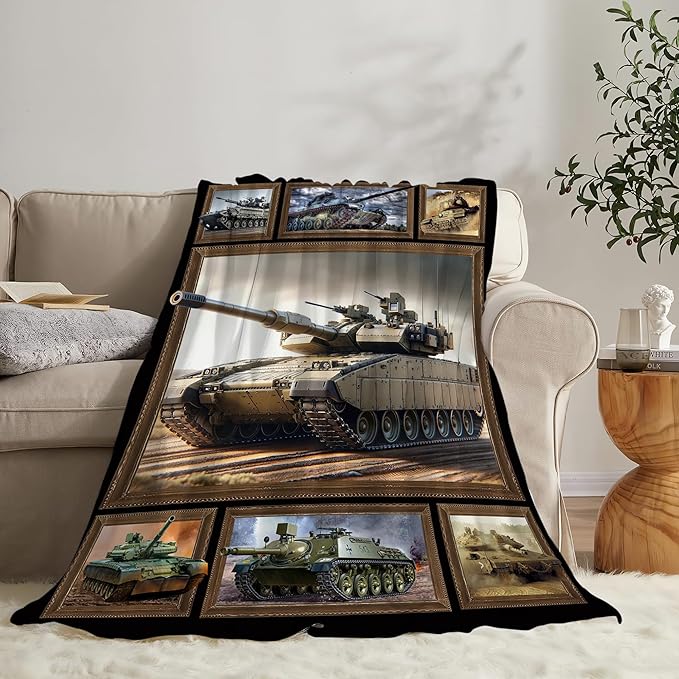 Tank Throw Blanket - Gifts for Military Fans, Soft Warm Cozy Fleece for Boys, Men, Girls, Women, Kids, Adults - Sofa, Couch, Bed Cover 60"x50"
