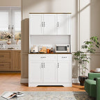 Cozy Castle 71" Tall Kitchen Hutch Cabinet with Drawers and Power Outlet, Farmhouse Pantry Storage Cabinet, Large Wood Coffee Bar Microwave Stand Cupboard for Dining Room Living Room, White