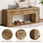Tribesigns 47'' Wooden Entryway Bench, Farmhouse Entry Bench Seat, Indoor End of Bed Bench with Storage Capability for Living Room, Bedroom, Hallway, Easy Assembly, Oak Brown