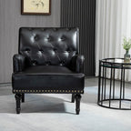 MOJAY Faux Leather Accent Chair, Mid-Century Armchair Living Room Sofa Chair with Rubber Wood Leg, Club Chair with Rivet Trim for Bedroom Reading Room Reception (Black)