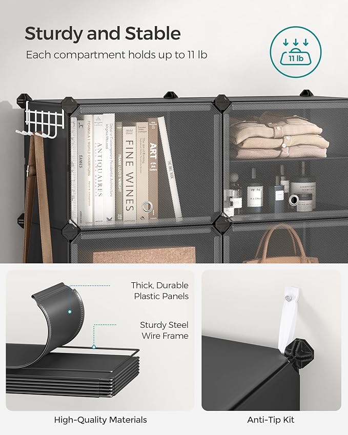 SONGMICS Shoe Rack Organizer, 6-Tier Shoe Storage Cabinet for Closet and Entryway, Holds 24 Pairs of Shoes, Adjustable, Ink Black and Trasparent ULPC033B01
