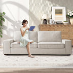 RISAR 88.58" Modern Sofa for Living Room, Chenille Couch with Removable Cover & Spring Cushions, Solid Wood Frame, Easy Assembly for Small Spaces (Beige)