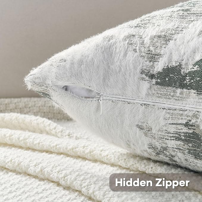 FUTEI Dark Green White Decorative Throw Pillow Covers 26x26 Inch Set of 2,Soft Faux Cashmere Jacquard - Textured & Cozy Euro Pillow Shams,Modern Home Decor for Couch Bed Living Room