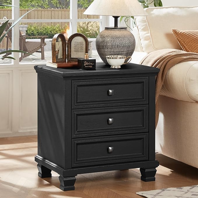 Farmhouse Bedroom Dresser and Nightstand Set of 4, 6 Drawer Tall & 5 Drawers Dresser & 3 Drawer Nightstand Set with Wooden Legs, Rustic Wood Bedroom Furniture for Livingroom, Hallway, Black