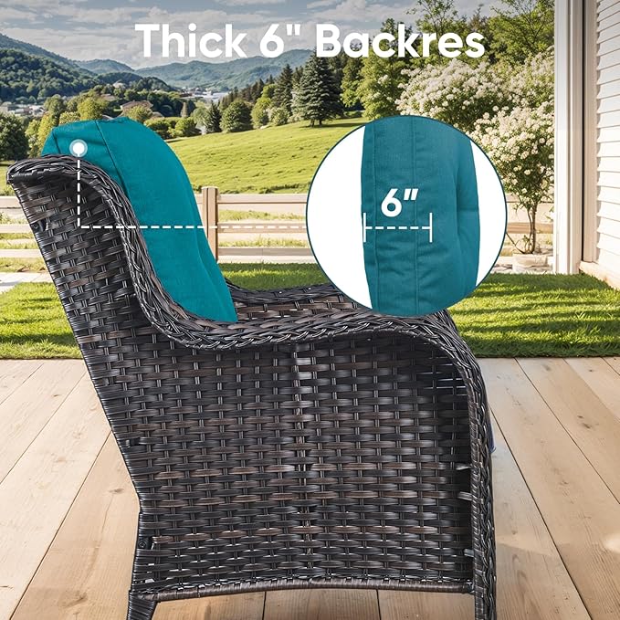 Patio Chair Cushions 4 Packs - Outside High Back Thick Water-Resistant Cushion 22x24 with Zipper Cover for Outdoor Glider Rocking Chairs Loveseat Couch – Peacock Green/Buckle