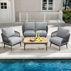 5-Piece Outdoor Patio Furniture Set All Weather 4-Seat Sofa with Coffee Table & Waterproof Thick Cushion – Patio Conversation Sets for Lawn, Balcony, Porch, Muebles para Patios Exteriores
