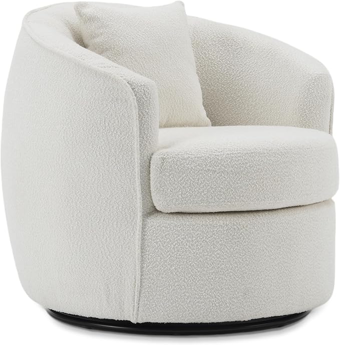 Swivel Accent Chair Set of 2, Modern Upholstered Boucle Barrel Arm Chairs with Pillow for Living Room, 360 Degree Round Swivel Sherpa Armchair with Round Base for Bedroom Club (2, Cream)