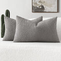 FUTEI Pack of 2 Light Grey Decorative Throw Pillow Covers 12x20 Inch Soft Cozy Solid Boucle Textured Lumbar Pillow Cases,Modern Home Decor for Couch Bed Living Room