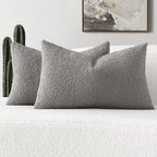 FUTEI Pack of 2 Light Grey Decorative Throw Pillow Covers 12x20 Inch Soft Cozy Solid Boucle Textured Lumbar Pillow Cases,Modern Home Decor for Couch Bed Living Room