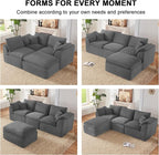 112" Cloud Sectional Couch, Boneless Couches for Living Room, L Shaped Couch with Convertible Ottoman, Modular Sectional Sofa with Deep Seat, Comfy Soft Cushions, No Assembly, Gray