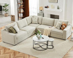ABCASA 112" L Shaped Sectional Sofa with Detachable Sofa Cover, Reversible Sectional Modular Couch for Living Room, Linen Fabric Corner Couch with 7 Seats, Oatmeal