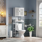 SMIBUY Bathroom Over The Toilet Storage Cabinet, 2 Door Bamboo Cabinet Organizer, Freestanding Space Saver Toilet Rack with Adjustable Inside Shelf and Open Shelf (White)