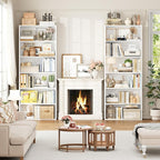 FOTOSOK 70.8" Tall Bookcase Shelf, 6 Tier Wide Bookshelf with Storage, Billy Bookcase Set of 2, Large Bookshelf for Living Room, Home Office, White