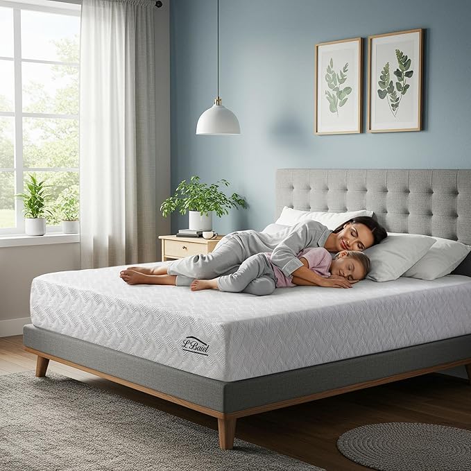L’Baiet 10 Inch Gel Memory Foam Mattress, Queen Size - Bed in a Box - Medium Firm - Breathable Cooling-Gel Comfort Technology - Pressure Relief Comfy Support Soft Fabric Cover - CertiPUR-US Certified
