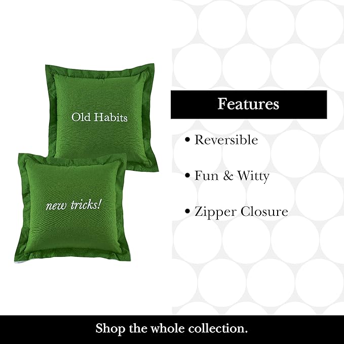 kate spade new york Old Habits, New Tricks Reversible Decorative Pillow for Bed or Sofa, Cotton and Linen Cover Throw Pillow, 18 x 18, Green