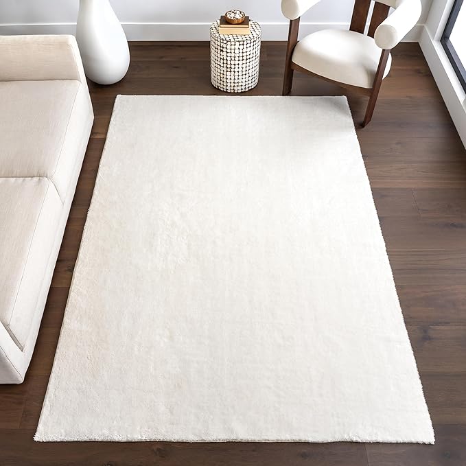 nuLOOM 4' x 6' Cozy Plush Area Rug, Machine Washable, Non-Slip, Soft Fluffy Shag Carpet for Living Room Bedroom Kids Room Nursery Home Decor, Loni White