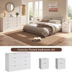 3-Piece Modern Bedroom Furniture Set, Wide 8-Drawer Dresser & 2-Drawer Nightstands Set of 2, Natural Wood Dresser and Nightstand Sets for Bedroom, Hallway, White