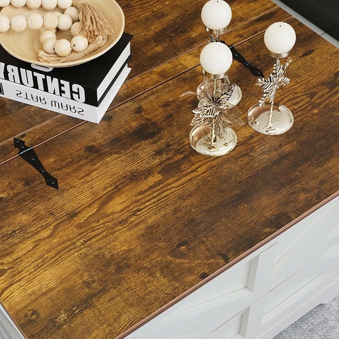 Lift Top Coffee Table, 31.5" Square Coffee Table with Storage, Farmhouse Coffee Tables for Living Room, Cocktail Tables with Large Hidden Compartment, Rustic White