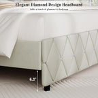 BarnFurin King Bed Frame with Diamond Tufted Headboard, Faux Leather Upholstered Bed with Wooden Slats Support, No Box Spring Needed, Mattress Foundation, Easy Assembly, Cream