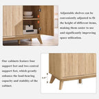 OKD Fluted Storage Cabinet with Drawers, 60" Morden Buffet Sideboard Coffee Bar Cabinet with 4 Doors and 3 Drawers for Dining Room, Living Room,Hallway (Natural Oak)