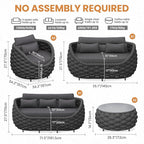 Patio Conversation Deck Furniture Sets: 6-Piece Aluminum Woven Rope Outdoor Sofa Set - Modern Cushions Couch Set - No Assembly Metal Porch Seating for Deck Yard Garden Hotel Resort, Dark Grey