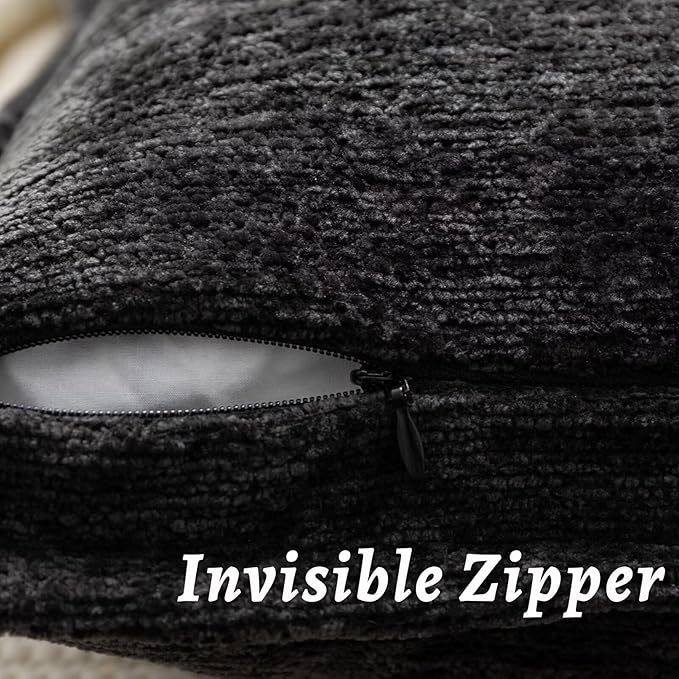 Black Decorative Throw Pillow Covers 12x20 Inch Set of 2 Cozy Soild Chenille Cushion Cases Soft Textured Lumbar Couch Pillows Cover Boho Accent Farmhouse Pillowcases for Sofa Bed