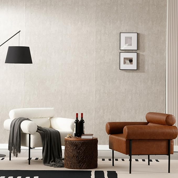 Modern Accent Chair, Single Sofa Accent Chair for Living Room, Upholstered Leather Mid-Century Modern Armchair, Oversized Reading Chair with Channel Tufted for Bedroom, Office, Brown