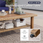PHI VILLA Wicker Patio Furniture Set, 6 Seats Sectional Outdoor Sofa with Cushions and Acacia Wood Coffee Table, Patio Conversation Set for Garden, Backyard or Balcony, Navy Blue