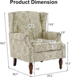 Pia Ricco High Back Floral Accent Chair - Retro Wingback Upholstered Armchair with Nailhead Trim, Solid Wood Legs, Fabric Living Room Bedroom Reading Chair (Flower White)
